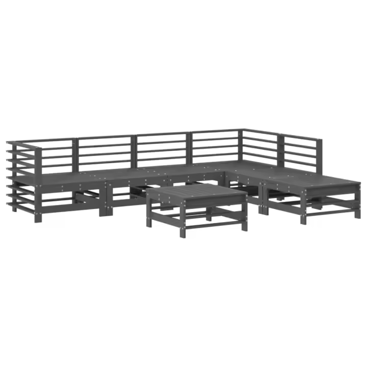 vidaXL Juego de muebles de jardín 7 piezas madera maciza de pino gris - 1