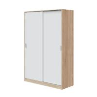 Meimon Armario de 2 puertas correderas con barra de colgar extraíble de aluminio, 4 estantes interiores regulables en altura, guías correderas ABS, tiradores ABS blancos, tacos ABS antirruido, fabricado en tablero de partículas melaminizado tipo E1 - details 2