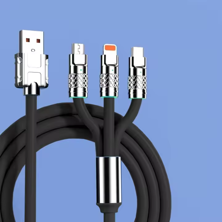 Cable Multi USB 3 en 1,Cable de datos carga rápida USB 3 en 1 6A/120W Aleación de Zinc, Cable Versión Más Gruesa Compatible con iph/Micro/Type-C, (1.2Metro) - 1