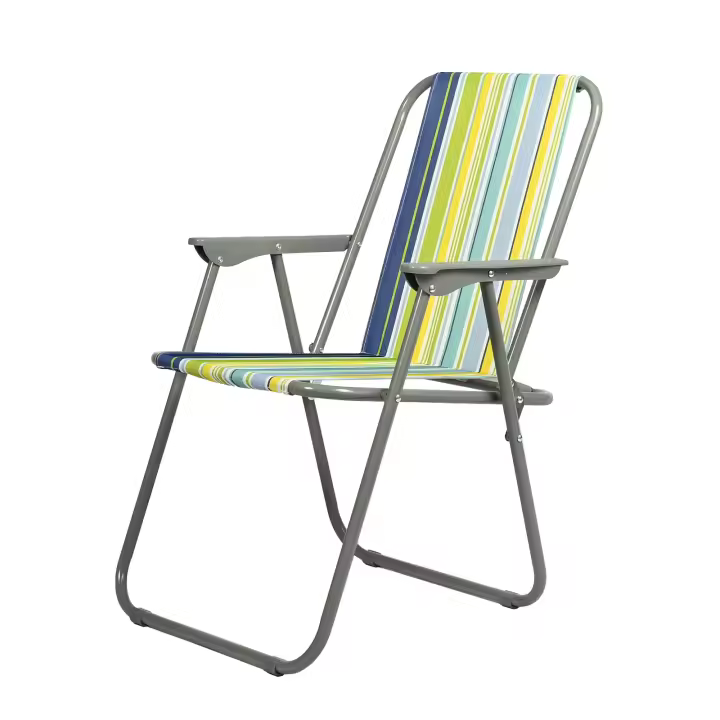 S7 STAR Silla Playa Plegable a Rayas, Portátil Silla Ligera Estructura de Acero Resistente, Silla de Moda para Piscina Camping Jardín, Sillón Resistente con Reposabrazos, Silla de Playa Alta Plegable y reclinable - 1