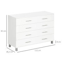 HOMCOM Cómoda con 4 Cajones Cómoda de Dormitorio de Madera con Patas Cómoda de Noche Moderno para Salón Oficina Entrada 112x38,2x81 cm Blanco - details 2