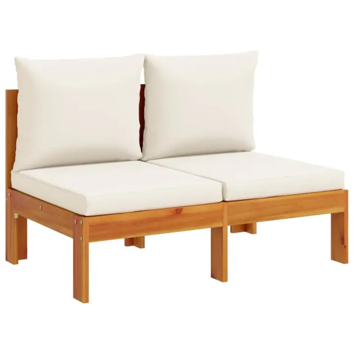 vidaXL Sofá jardín sin reposabrazos con cojines 2 plazas madera acacia Crema, Gris oscuro, Conjunto Terraza Muebles Jardín Exterior Juego de Muebles de jardín Mueble Jardín Exterior Muebles de Salon Exterior - 1
