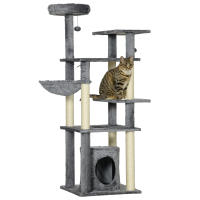 PawHut Árbol Rascador para Gatos Grande de 144 cm Torre para Gatos Interior con 4 Formas Postes para Rascar Cama Cueva Plataformas y Bolas Colgantes 49x49x144 cm Gris - details 0