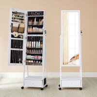 Espejo joyero completo, cajón con cierre, estante y ruedas, portátil, ideal para regalo, disponible en marrón rústico o blanco - details 6