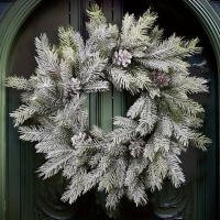 XIYA FLOWER Coronel De Navidad Artificial Con Pino Y Conos De Pino En Blanco Falso Ramas De Pino Y Polvo De Nieve Para Decoración Del Hogar - details 4