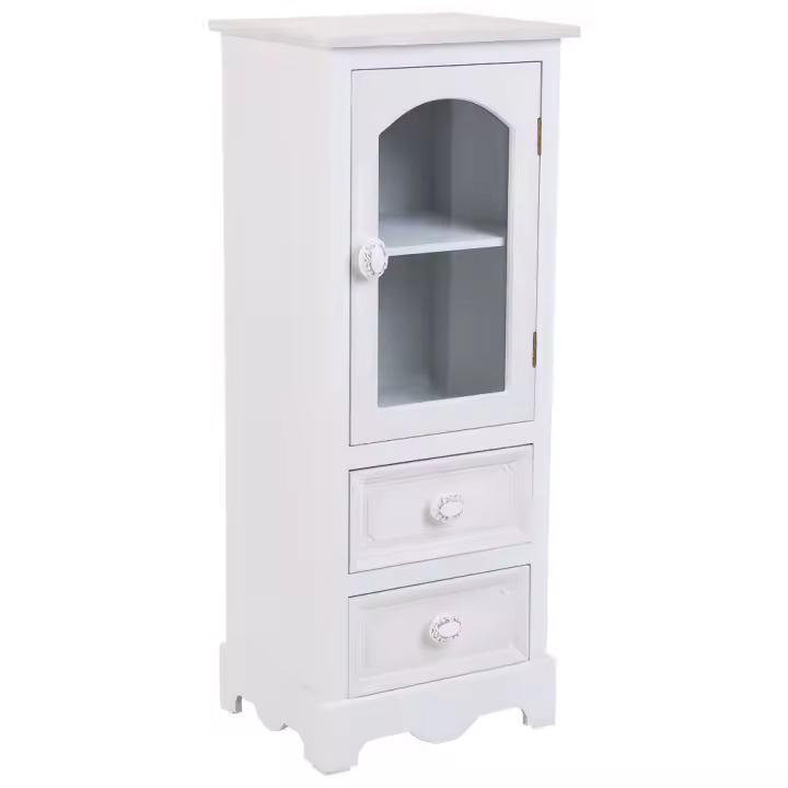 Vitrina de madera y cristal de 1 puerta y 2 cajones blanco 32x26x80 - 1