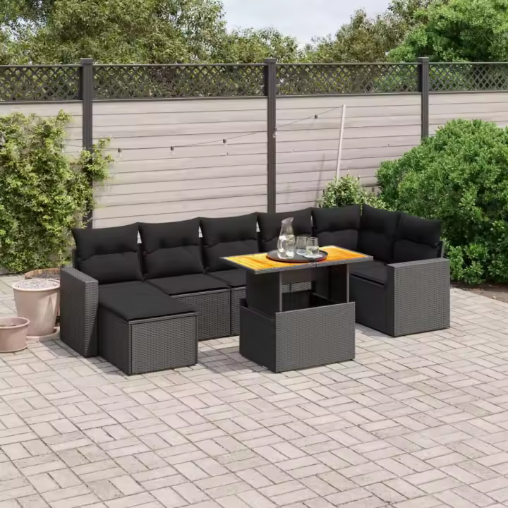 vidaXL Set de sofás de jardín 8 piezas y cojines ratán sintético negro - 1