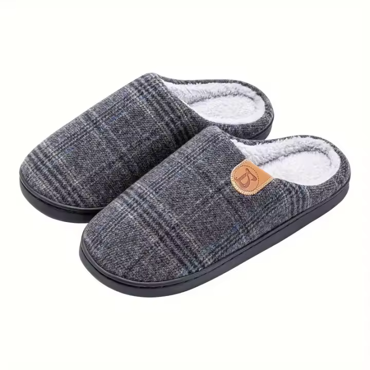 Men's PLUS SIZE Soft Plush Cozy House Slippers, Lightweight Breathable Anti-skid Slip-on Shoes With Fuzzy Lining For Indoor Walking, Autumn And Winter - 1
