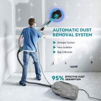 Lijadora de Pared, 1250W Lijadora de Techo con Sistema Automático de Recogida de Polvo, 5 Velocidades Ajustables, Luz LED, Mango Plegable Extensible, Lijadora Eléctrica para Yeso con 6 Discos de Lijado y Bolsa de Absorción de Polvo - details 3
