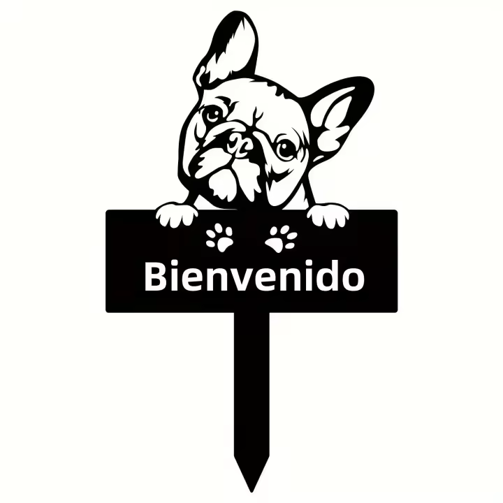 Decoración De Jardín De Perro Bulldog Exquisito Adorno Metálico Art Deco Palillo Duradero Marcador Memorial Regalo Perfecto Para Amantes De Los Animales Y Acento De Jardín - 1