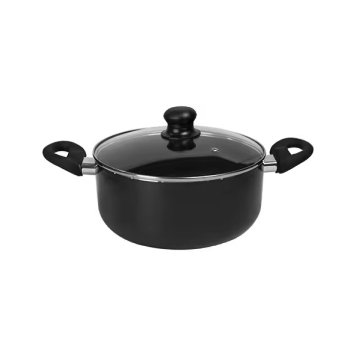 Home Solazzia  Cacerola alta con tapa de cristal y asas de mango SOFT TOUCH, 18/20/24 cm, apta para todo tipo de cocinas incluida inducción , Color Negro - 1