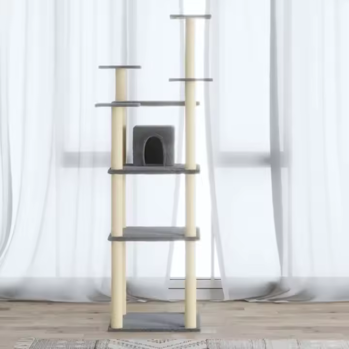 vidaXL Rascador para Gatos con Postes de Sisal 171 cm Mascotas Refugio Color Crema,  Gris claro,  Gris oscuro y mas - 1