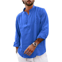 Camisas De Algodón Y Lino Para Hombre Estilo Streetwear Casuales Ligeros De Manga Larga Camisas Henley Hawaianas Transpirables Para La Playa - details 5