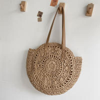 Bolso De Hombro Hecho a Mano Con Paja Vintage Bolso De Playa Redondo Bohemio Verano Casual Bolsa De Rattan Círculo Raffia Para Mujer - details 25