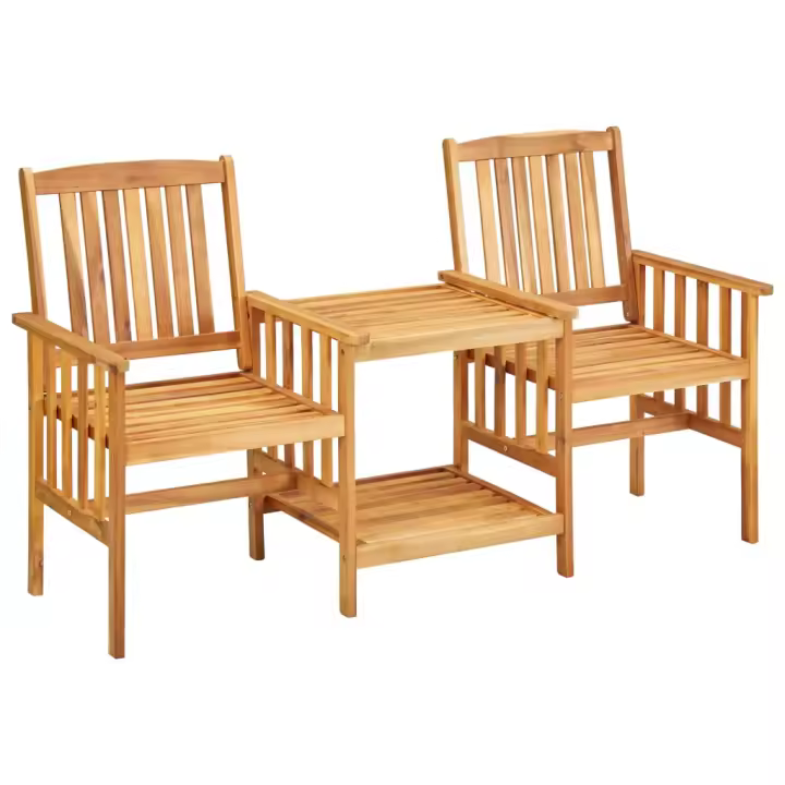 vidaXL Sillas de jardín con mesita madera maciza acacia 159x61x92 cm - 1