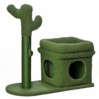 PawHut Árbol Rascador para Gatos Diseño de Cactus Altura 67 cm Torre para Gatos con Cama Caseta de Felpa Poste de Sisal y Bola Colgante 68x30x67 cm Verde - details 0