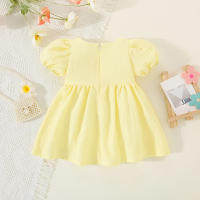 Vestido De Verano Para Bebé Niña En Color Sólido Con Cuello Redondo Y Lazo Para Uso Diario De Longitud De Rodilla - details 7