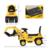 HOMCOM Tractor sin Pedales para Niños de +3 Años Excavadora Correpasillos con Pala Móvil Asiento de Almacenamiento Oculto y Bocina Carga 30 kg 83x27x39 cm Amarillo - details 2