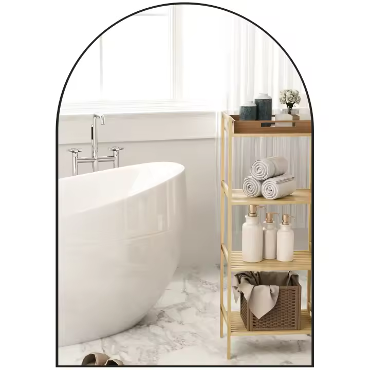 HOMCOM Espejo de pared arqueado, espejo de baño, alta definición, con marco de aleación de aluminio, para dormitorio, sala de estar, entrada - 1