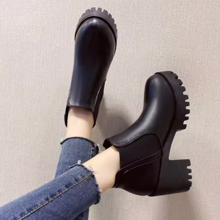 Botas De Mujer De Tacón Alto Y Plataforma Cómodas De Puntera Redonda Color Sólido Casual Para Otoño E Invierno Nueva 2024 - 1