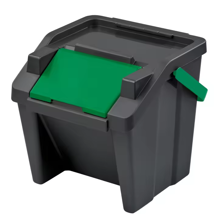 Tontarelli Papelera Apilable MODA 30L con Asa - Cubo Negro y Tapa Sapphir - 1