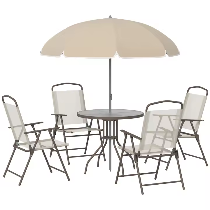 Outsunny Conjunto de Muebles para Jardín con 4 Sillas 1 Mesa y 1 Parasol Texteline Aluminio y Poliéster - 1