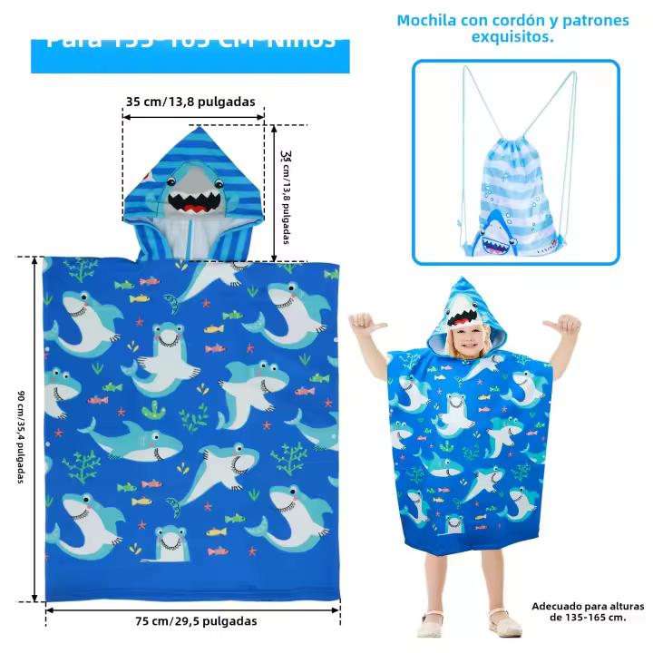 Toalla De Baño Infantil Con Capucha Microfibra Para Niños Ropa De Baño De Playa Y Cambio Tamaño Mini Estampado Animal - 1