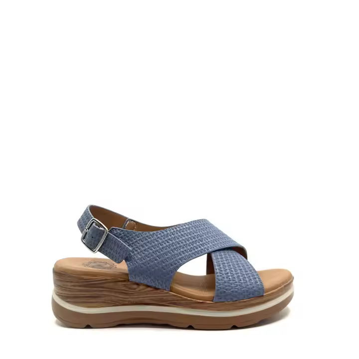 Maëlian - Sandalia Croacia - cuña bicolor y efecto madera, plantilla almohadillada para mayor confort. Diseño de tiras anchas cruzadas en el empeine, con grabado trenzado y Cierre de hebilla en la zona del talón para mejorar el ajuste al pie. - 1