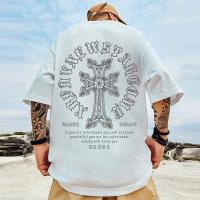 Camiseta Para Hombre M-8XL Estilo Coreano Casual Veraniego Con Estampado Cruzado Suéter De Algodón Y Poliéster Cuello Redondo - details 0