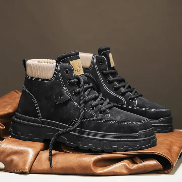 Botas De Montar Retro Para Hombre 2024 Antideslizantes Y Resistente Al Desgaste Con Cubierta Superior Hasta El Tobillo Para Otoño Y Primavera - 1