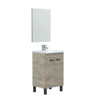 Meimon Mueble de baño 2 puertas con espejo incluido, estructura de tablero de partículas melaminizado con cantos de PVC. Bisagras metálicas, tiradores y patas de aluminio lacados en negro mate. Ideal para lavabo, no incluye grifería ni lavabo - details 1