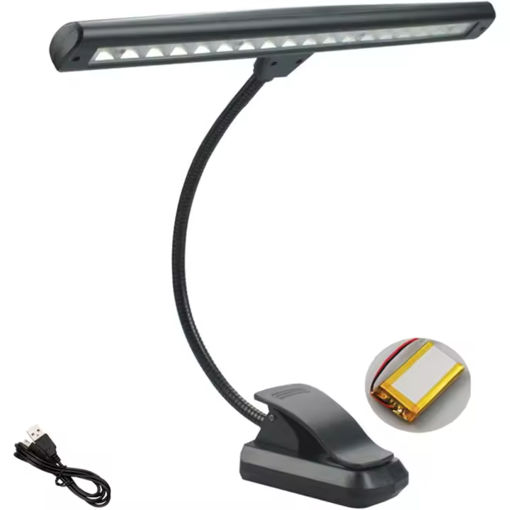 Lámpara de piano recargable con 18 LED y clip, superbrilliant, con 3 temperaturas de color, ideal para Piano De Cola y teclado (negra). - 1