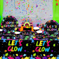 Mantel Desechable Let's Glow in the Dark Para Fiesta Neon Cubierta De Mesa Brilla Decoraciones De Cumpleaños Material De Poliéster - details 4