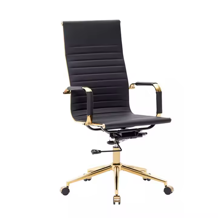 ORION91 Silla Golden Lux Respaldo Alto Piel Sintética Color Negro Estructura Dorado Mate 48x47x116cm Oficina Profesional Teletrabajo – SpazioLuzio - 1