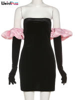 Vestido De Veludo Sin Espalda Para Mujer Con Guantes Nublados Bodycon Elástico Romántico Francesa Para Fiesta De Cumpleaños Vacaciones Streetwear - details 17