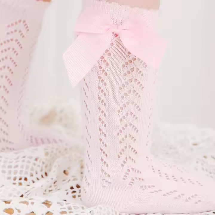 Calcetines De Verano Para Bebés Y Niñas Estilo Español Con Lazo Longitud Rodilla Algodón Malla Transpirable Para Niños De 0 a 5 Años - 1