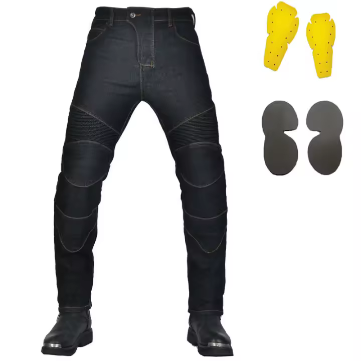Pantalones De Motociclista Elásticos Y Rectos De Jeans Antideslizantes Nivel 2 Para Todas Las Estaciones Pantalones De Carreras Para Hombres Con Bolsillo Protector Integrado - 1