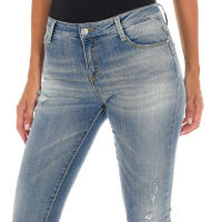 MET-Pantalon Tejano Largo efecto gastado y roto 10DB50305 para Mujer