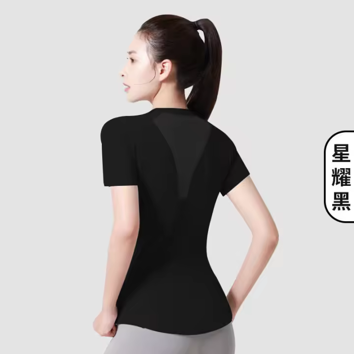Camiseta deportiva de malla de manga corta para yoga, fitness, moldeadora de pecho, transpirable, para mujer - 1