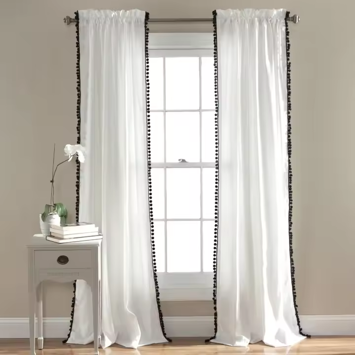 Cortina Pompones Decoración Exuberante | Panel Ventana Texturizado Vintage Chic 52x84 - 1