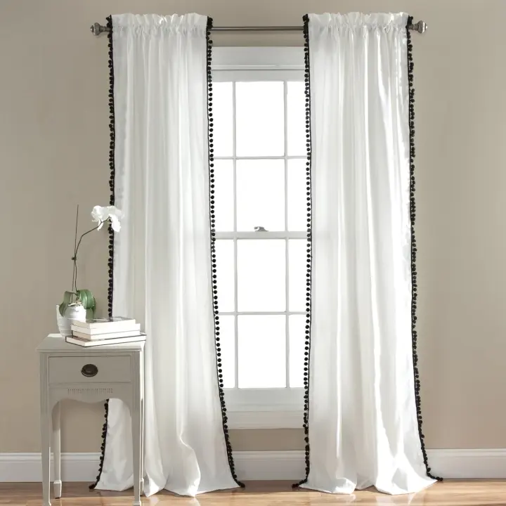 Cortina Pompones Decoración Exuberante | Panel Ventana Texturizado Vintage Chic 52x84 - 1