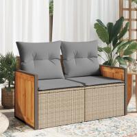vidaXL Sofá de jardín con cojines de 2 plazas ratán sintético beige en color beige y gris claro/Negro y blanco/Negro y más | acolchados duraderos para sofás de jardín terraza exterior - details 0