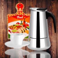 Pack de Cafetera Italiana de Acero Inoxidable 12 Tazas + Salvamantel de Corcho y Cerámica + Set 6 Tazas de Porcelana Blanca Set de Café y Té - WIAAM,AM3 - details 1