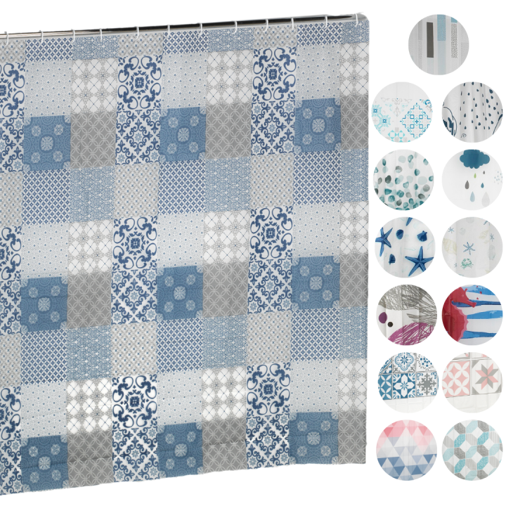 Novotextil Cortina de Ducha PEVA 100gr/m2 Resistente al Agua Moho con Diseños Estampados Ideal Proteger tu Baño Material de Alta Calidad Resistente Duradera Aporta Estilo Funcionalidad Evita la Acumulación de Moho Bacterias Fácil de