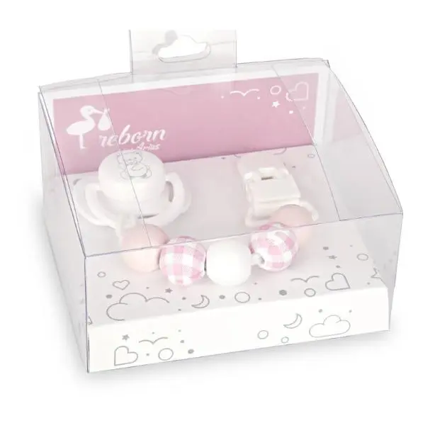 Arias Set Chupete con Cadena Piezas de Madera y Pinza Blanca para muñecos Arias 6400 - 1