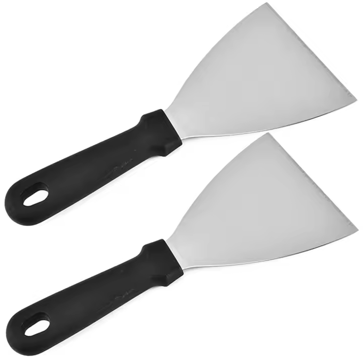 Juego de 2 raspadores para plancha, raspadores de acero inoxidable con borde inclinado, raspador para plancha, para servicio de alimentos/cocina, para barbacoa en interiores y exteriores - 1