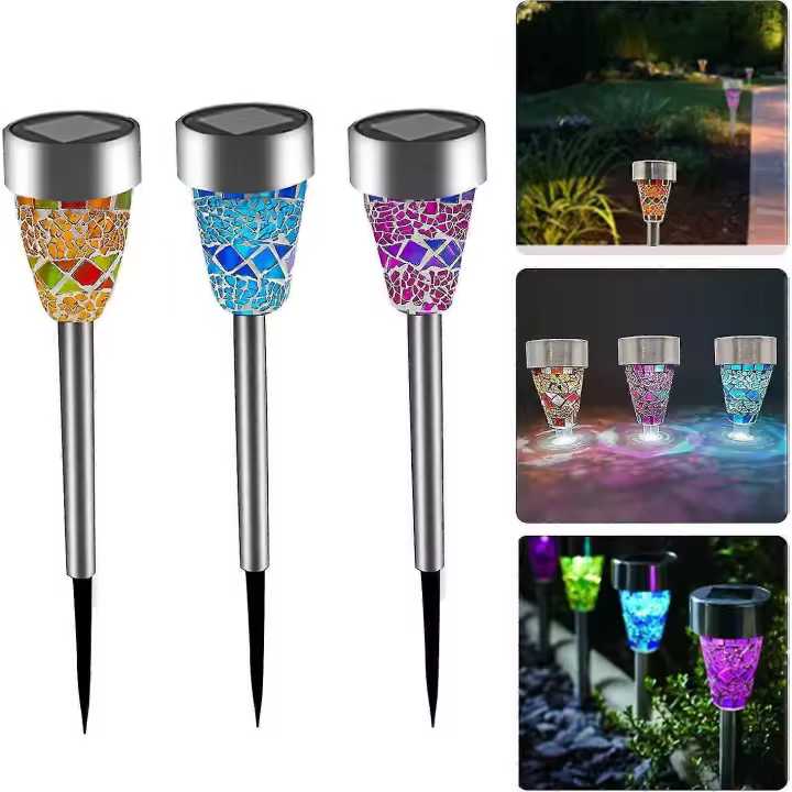 3 unids camino al aire libre jardín agrietado vidrieras camino luces mosaico vidrio paisaje luces mezcla 3 color LED solar impermeable luces - 1
