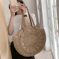 Yogodlns-Bolso redondo de paja para mujer, bolsa de hombro de gran capacidad, tejido hueco, informal, ideal para ir de compras - details 1