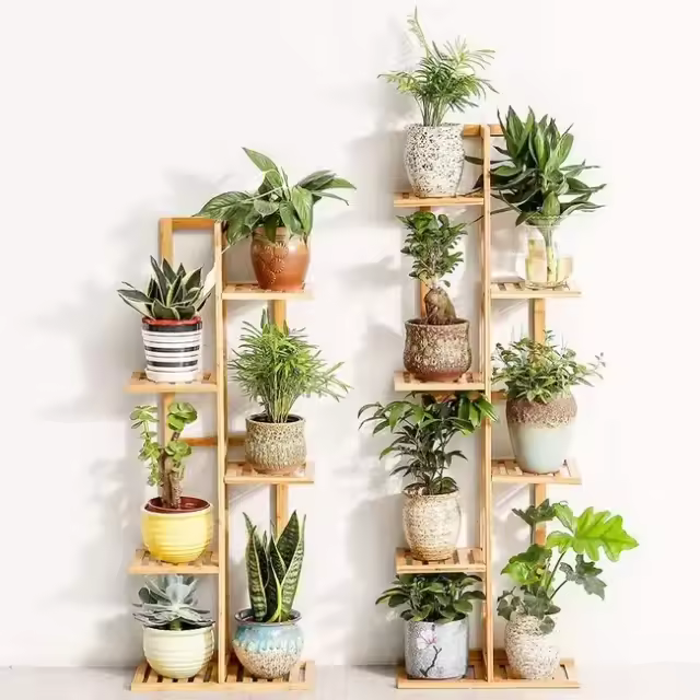 Estantería de Bambú para Plantas con 5/6/7 Niveles - Exhibición y Soporte de Macetas - Interior y Exterior - Salón, Balcón, Aire Libre - Ecológica - 1