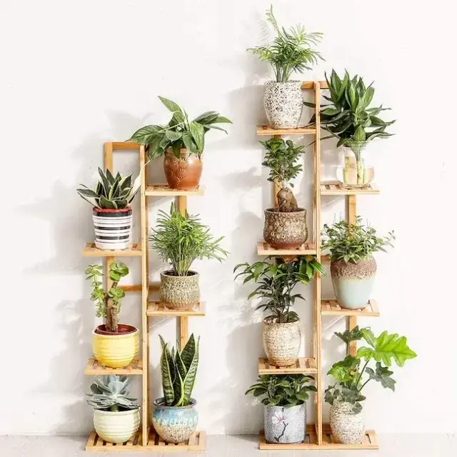 Estantería de Bambú para Plantas con 5/6/7 Niveles - Exhibición y Soporte de Macetas - Interior y Exterior - Salón, Balcón, Aire Libre - Ecológica - 1